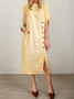 Casual Plain Asymmetric linen-cotton Midi Dress