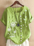Women's Short Sleeve Shirt Summer Green Floral Printing Crew Neck Daily Going Out Casual Top