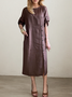 Casual Plain Asymmetric linen-cotton Midi Dress