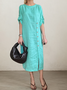Casual Plain Asymmetric linen-cotton Midi Dress