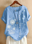 Women's Short Sleeve Shirt Summer Green Floral Printing Crew Neck Daily Going Out Casual Top