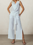 Casual Plain linen-cotton Straight Pants