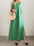 Vacation Plain Crew Neck linen-cotton Maxi Dress