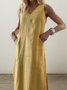 Casual Plain V Neck linen-cotton Maxi Dress