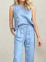 Linen Casual Plain linen-cotton  Tank Top