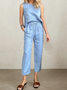 Linen Casual Plain linen-cotton  Tank Top