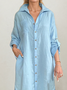 Casual Plain Shirt Collar linen-cotton Midi Dress