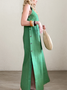 Vacation Plain Crew Neck linen-cotton Maxi Dress