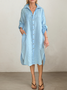Casual Plain Shirt Collar linen-cotton Midi Dress