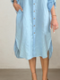 Casual Plain Shirt Collar linen-cotton Midi Dress