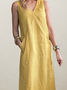 Casual Plain V Neck linen-cotton Maxi Dress