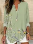 Women's Floral Print Casual V-Neck Shirt