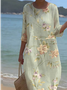 Printed Casual Mid Sleeve Round Neck Dress