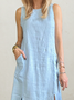 Casual Plain Slit Crew Neck linen-cotton Maxi Dress