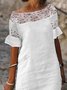 Casual Plain Split Joint Crew Neck Knee Length Dress
