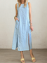 Casual Plain Slit Crew Neck linen-cotton Maxi Dress