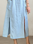 Casual Plain Slit Crew Neck linen-cotton Maxi Dress