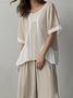 Casual Color Block Crew Neck linen-cotton Two-Piece Set