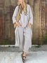 Casual Plain V Neck Two-Piece Set
