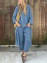 Casual Plain V Neck Two-Piece Set