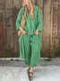 Casual Plain V Neck Two-Piece Set