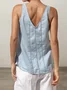 Linen Casual Plain V Neck linen-cotton Tank Top