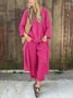 Casual Plain V Neck Two-Piece Set