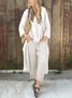 Casual Plain V Neck Two-Piece Set