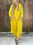 Casual Plain V Neck Two-Piece Set