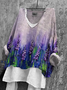 Women's Long Sleeve Blouse Spring/Fall Purple Floral Printing V Neck Daily Going Out Casual Top