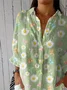 Vintage Hand Painted  Casual Linen V Neck Shirt