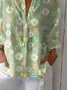 Vintage Hand Painted  Casual Linen V Neck Shirt