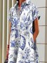 Casual Floral Shirt Collar Midi Dress