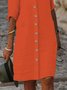 Casual Plain Button Stand Collar Midi Dress