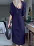 Casual Plain Buttoned Crew Neck Maxi Dress
