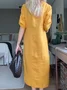 Casual Plain Buttoned Crew Neck Maxi Dress