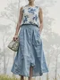 Linen Casual Floral Crew Neck linen-cotton Tank Top