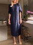 Casual Plain Buttoned Crew Neck Maxi Dress