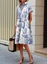 Casual Floral Shirt Collar Midi Dress
