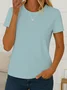 Women Plain Crew Neck Casual Short Sleeve T-shirt