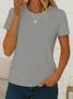 Women Plain Crew Neck Casual Short Sleeve T-shirt