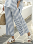 Linen Crew Neck Casual Striped Two-Piece Set