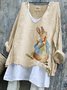 Women Easter (rabbit) V Neck Vintage Long Sleeve T-shirt
