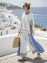 Casual Crew Neck Striped Two-Piece Set