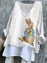 Women Easter (rabbit) V Neck Vintage Long Sleeve T-shirt