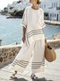 Crew Neck Cotton Casual Striped Two-Piece Set