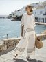 Crew Neck Cotton Casual Striped Two-Piece Set