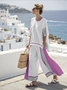 Casual Crew Neck Striped Two-Piece Set