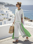 Casual Crew Neck Striped Two-Piece Set