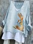 Women Easter (rabbit) V Neck Vintage Long Sleeve T-shirt